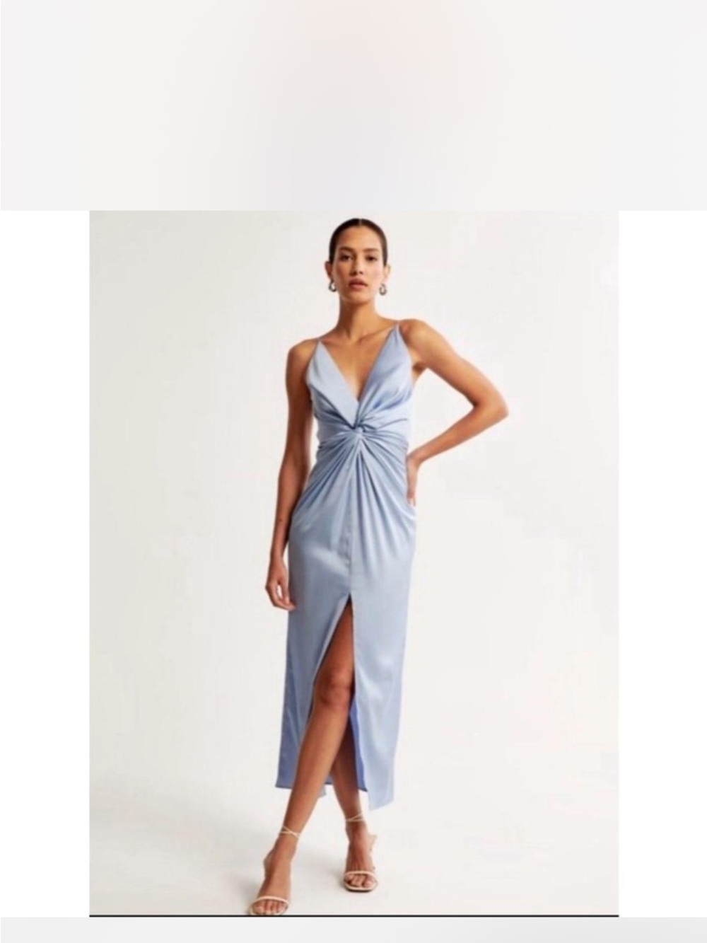 Satin Twist-Front Slip Dress in Light Blue